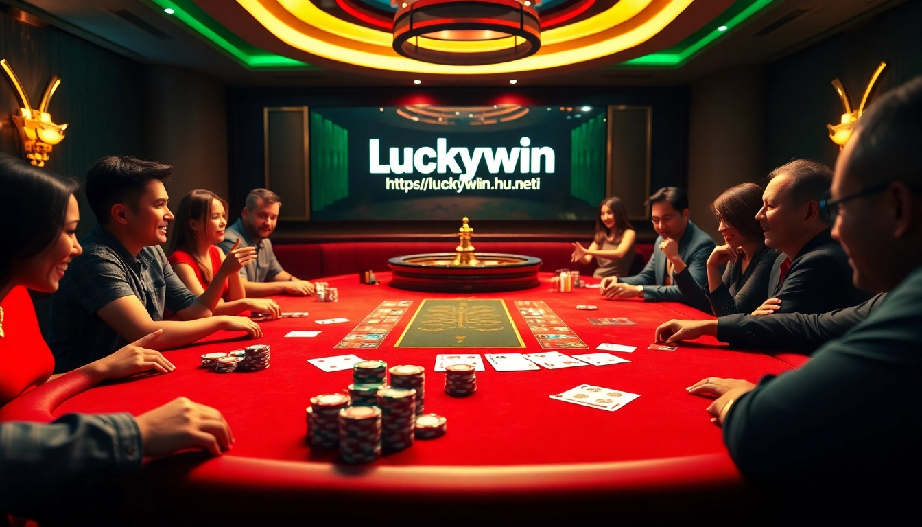 Engage in thrilling casino action at https://luckywin.hu.net/ with poker tables, chips, and roulette wheels.