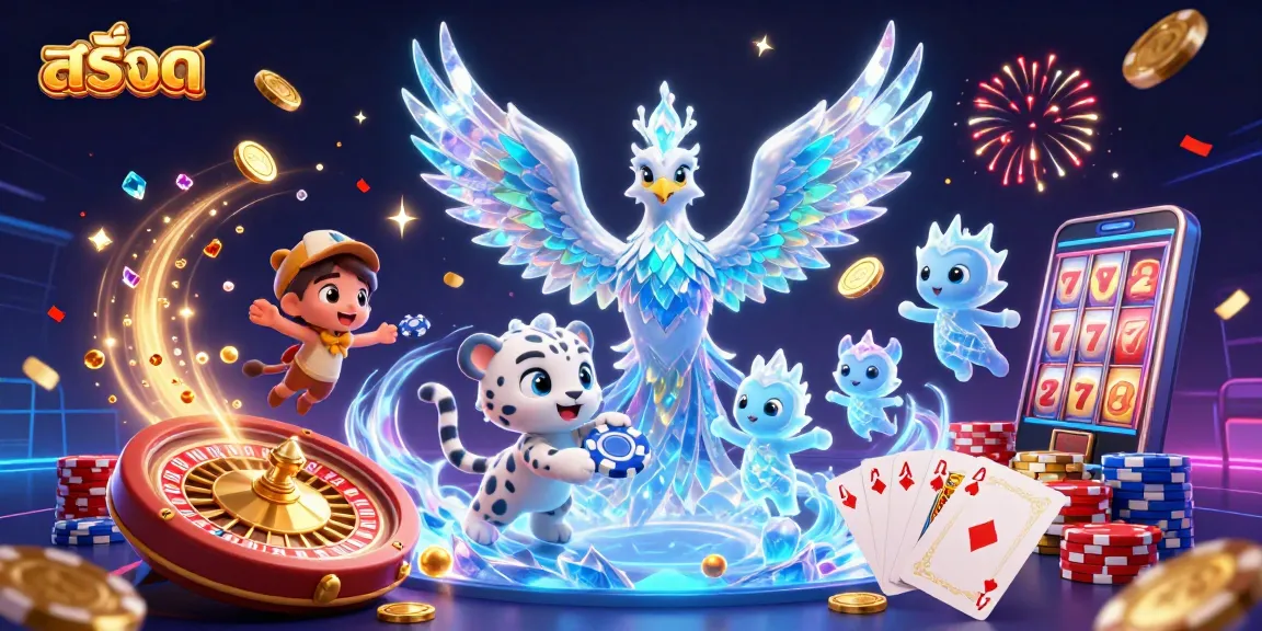 Spin the reels of excitement with สล็อต, an enchanting illustration featuring a captivating ice phoenix and vibrant casino elements.
