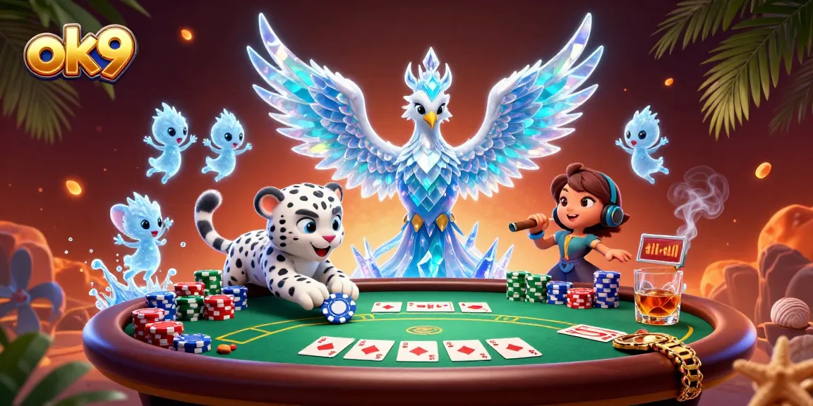 Engage in thrilling poker gameplay with the ok9 online casino featuring vibrant characters and action.