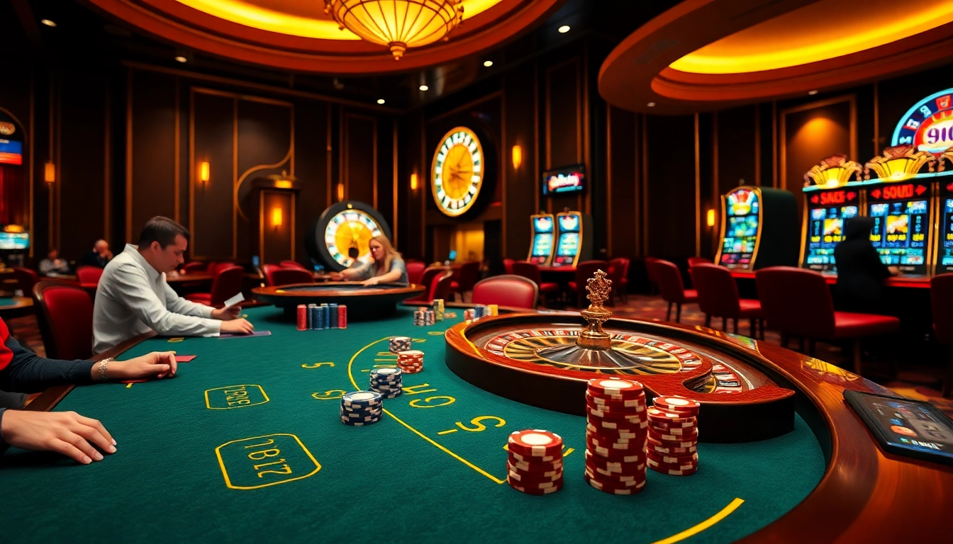 Players enjoying a thrilling game of poker at 98win's luxurious casino tables.