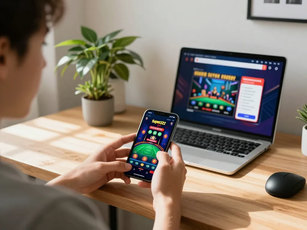 Player enjoying casino games on the Super222 app from home, showcasing a modern gaming experience.