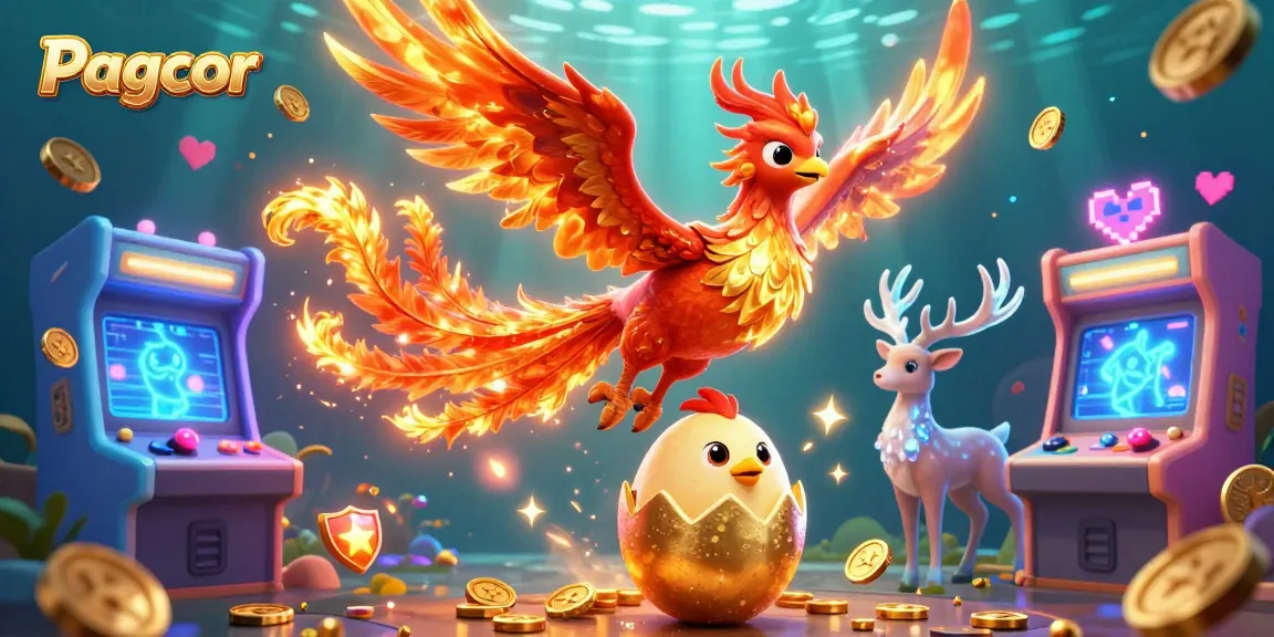 Engage with Pagcor's thrilling gaming experience featuring fiery phoenixes and vibrant game elements.