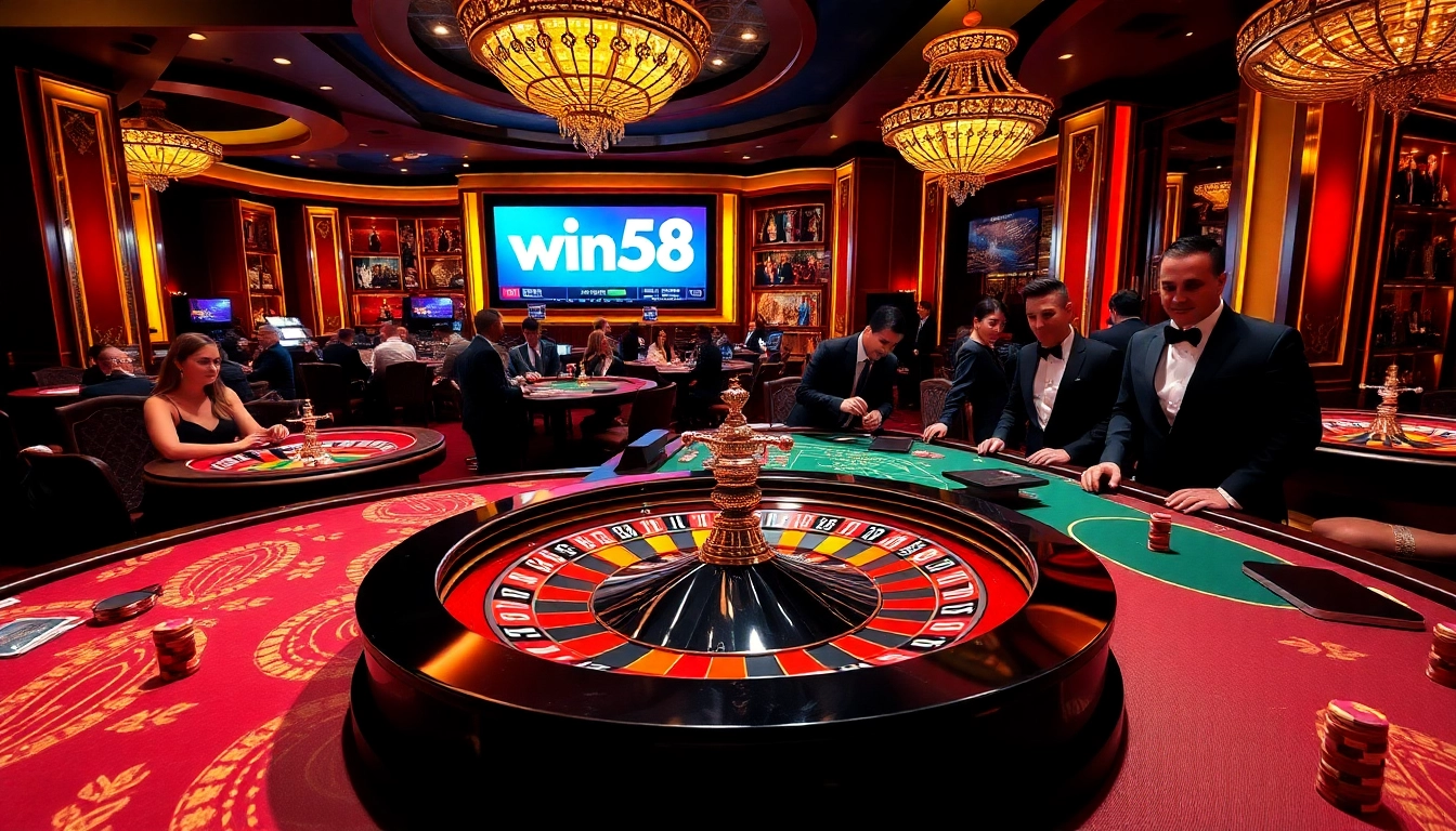 Experience the excitement of win58 with vibrant casino tables and players in action.