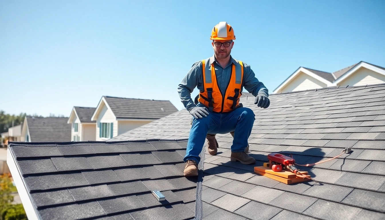 Roofer assessing a residential roof for a reliable Roofing company service.