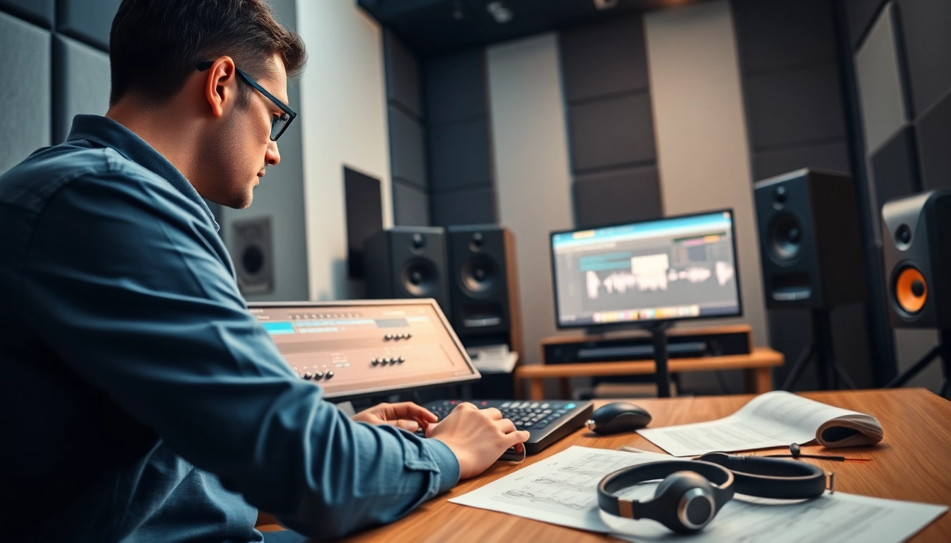Mastering tracks using online mastering services in a professional studio environment.