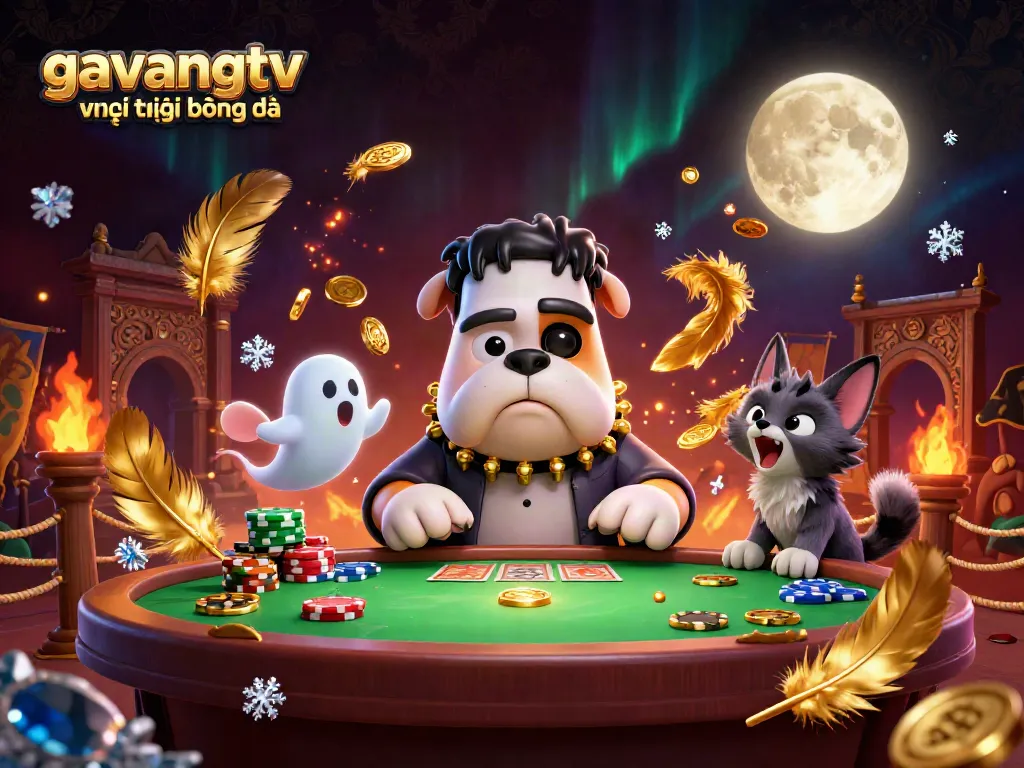 Engaging gameplay at gavangtv trực tiếp bóng đá with a thrilling card deal by a Frankenstein bulldog monster.