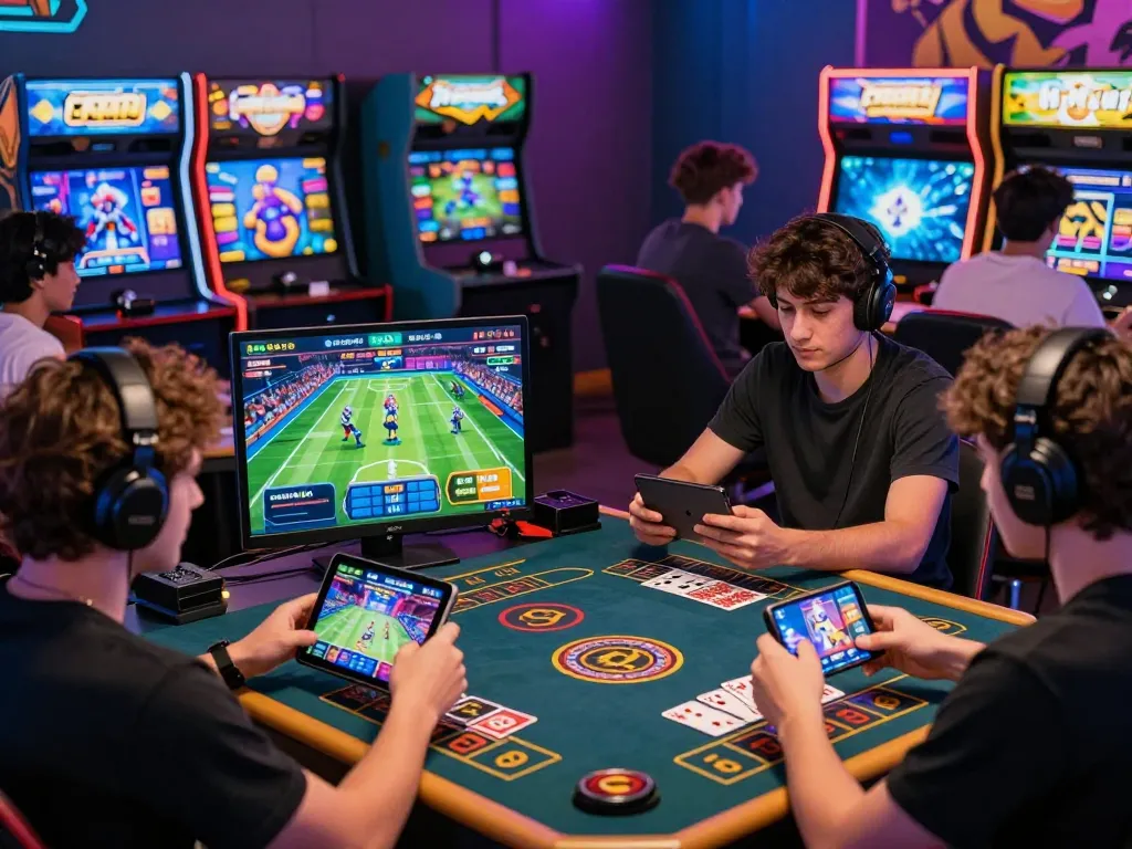 Engaging scene at Hit Club showcasing players enjoying various online games, emphasizing a lively gaming community.