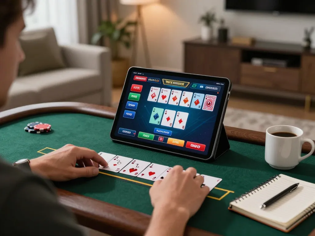 Player enjoying an online blackjack session at tt88 com in a stylish living room.