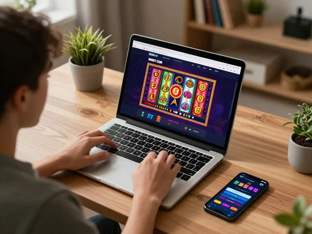 Engaging scene of gameplay on SHBET COM casino site with vibrant slot reels visible.