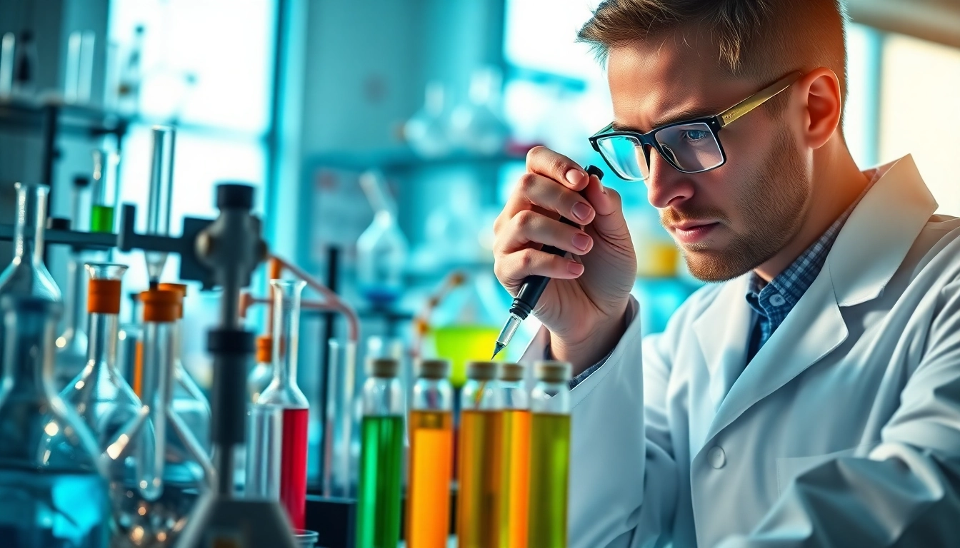 Explore Peptides UK with vibrant laboratory setting illustrating scientific precision.