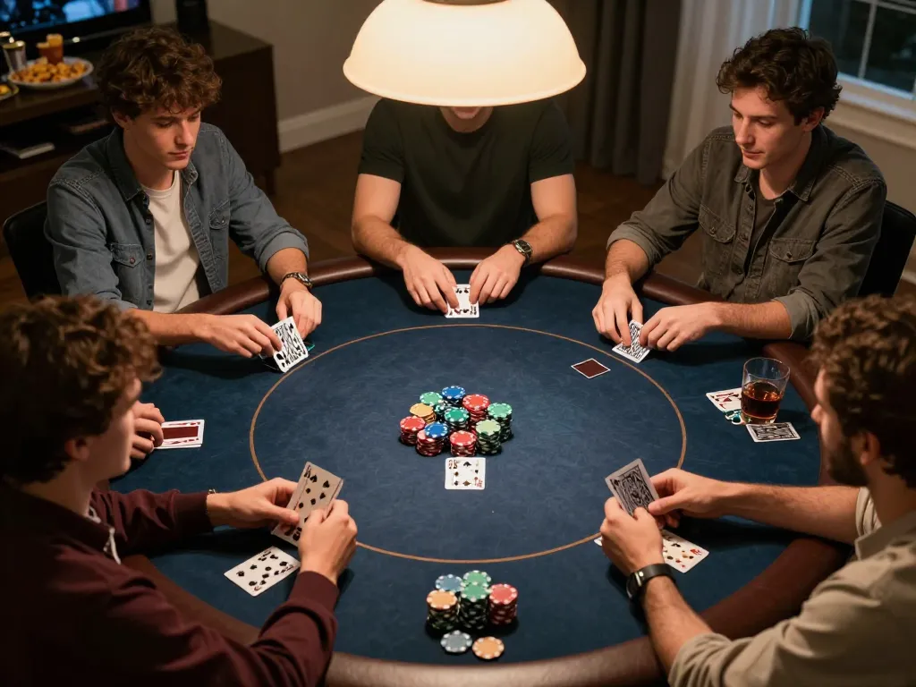 Players enjoying a lively poker game at home, showcasing strategic interactions in a friendly atmosphere around tr88.