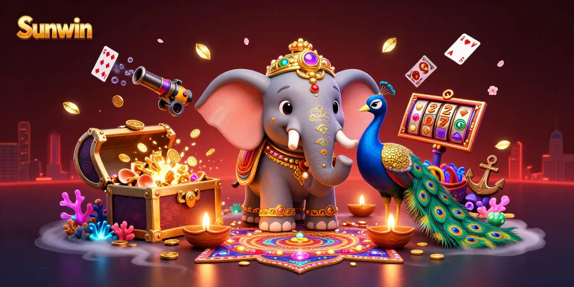 Engage with Sunwin's lively casino scene, featuring vibrant characters and rich gaming elements.