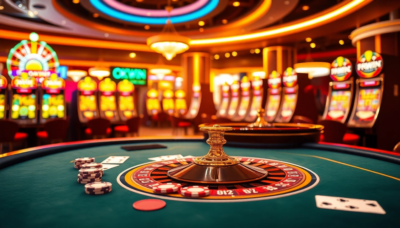 Experience the thrill of OKWIN casino gaming with vibrant tables and elegant poker chips.