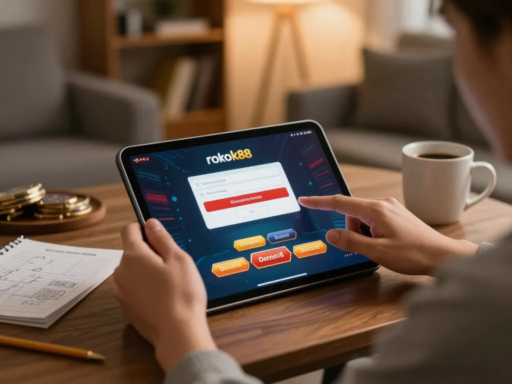 Engage with rokok88 login to enjoy exciting online casino games on a tablet in a cozy setting