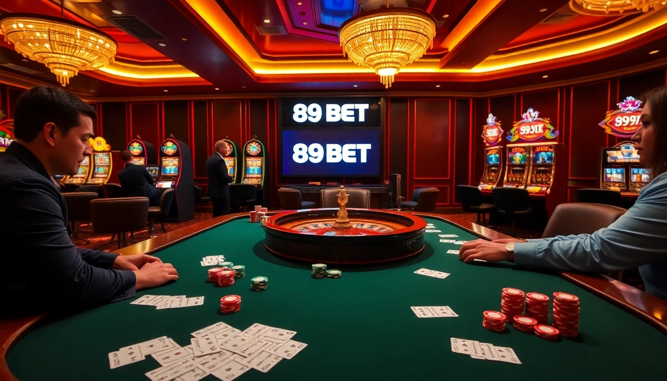 Strategically playing poker at 89BET casino with vibrant chips and an elegant atmosphere.