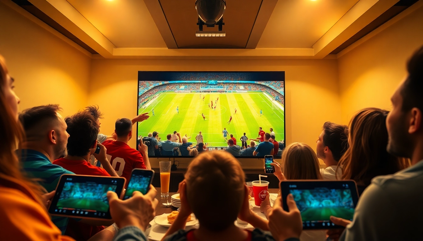 Live football streaming experience on joemadfan.com with friends enjoying the game.