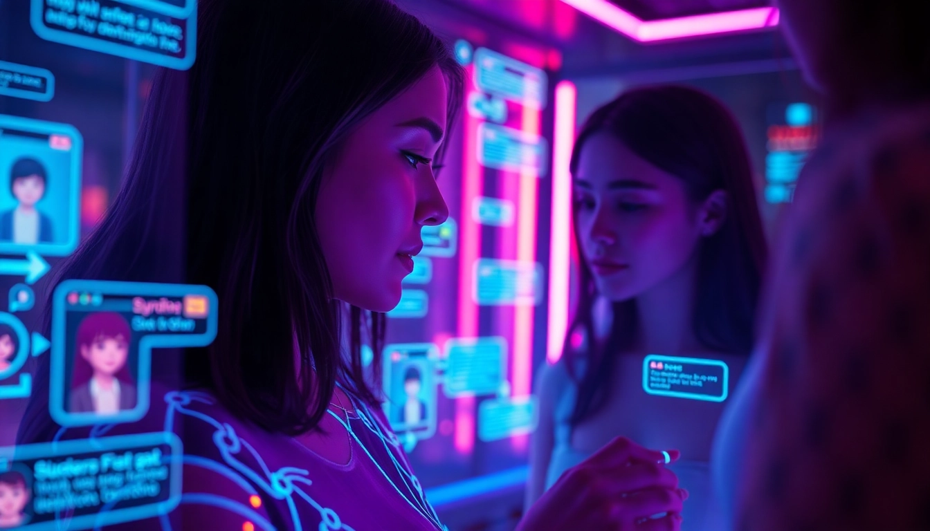 Engaging nsfw ai chat interface with holographic elements showcasing intimate digital interactions.